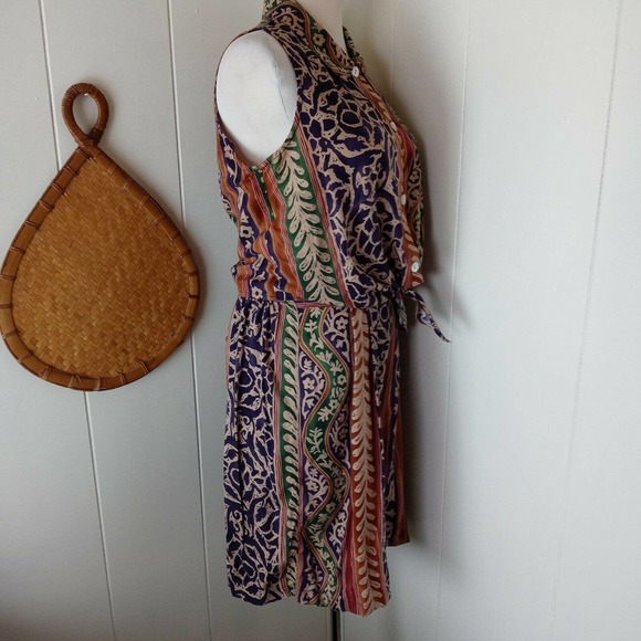 My Michelle Women's Shorts Shirt Set Biege Purple Floral Tie Front Button VTG - Picture 2 of 10